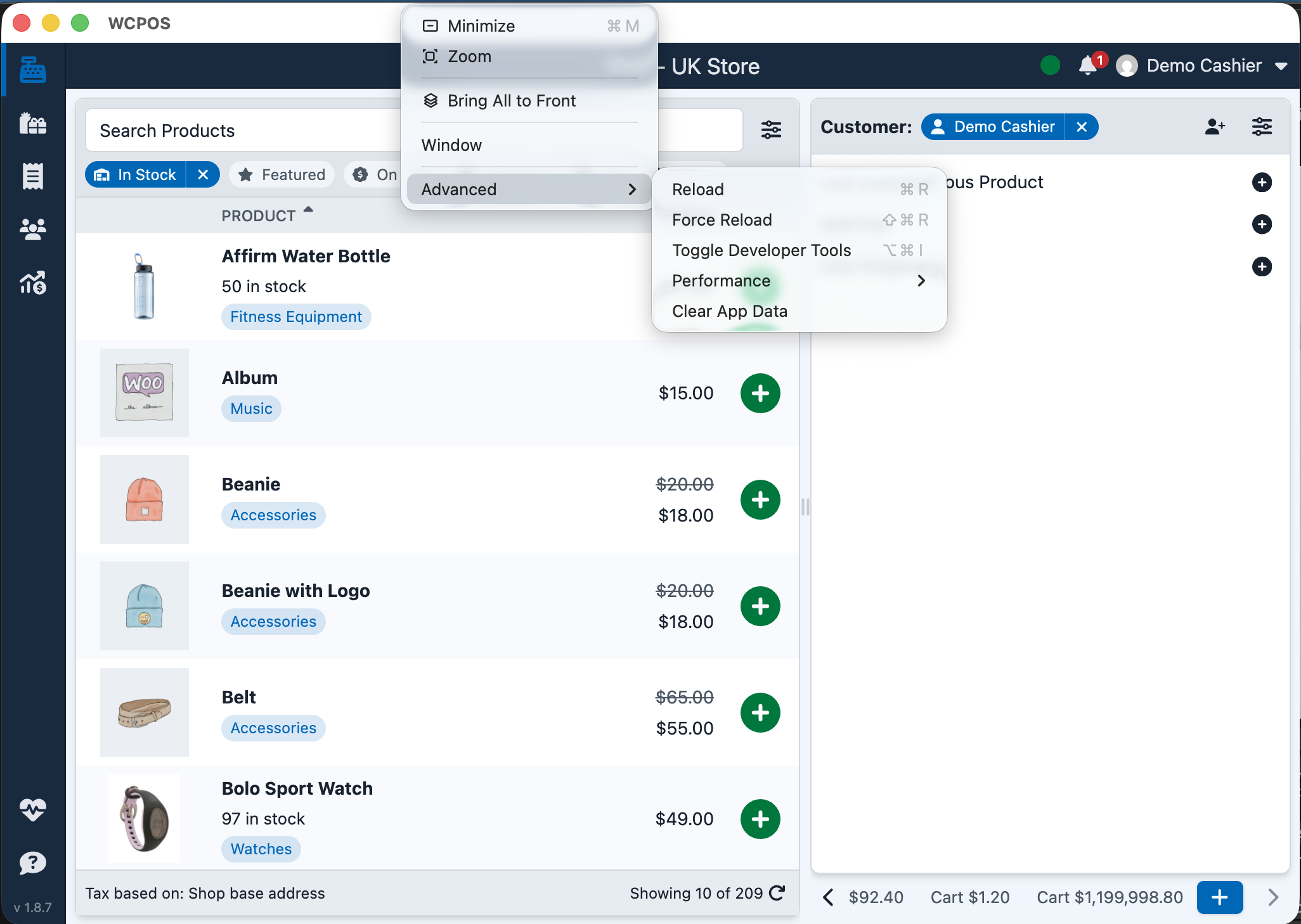Clear App Data option in the WCPOS desktop app Advanced menu